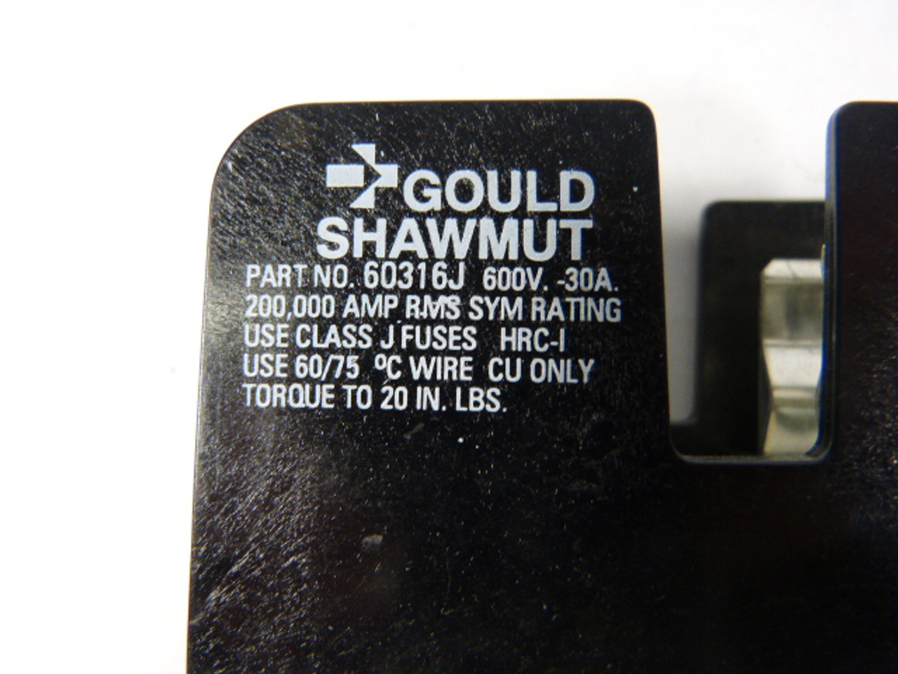 Gould Shawmut 60316J Fuse Block 30A 600V 1-Pole USED