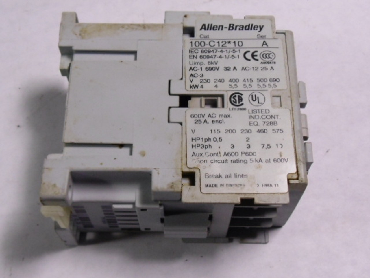 Allen-Bradley 100-C12J10 Series A Contactor 12A 24V 60Hz USED