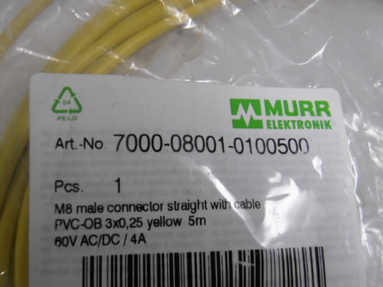 Murrelektronik 7000-08001-0100500 Cable Male Connector 5m 4A 60V ! NWB !