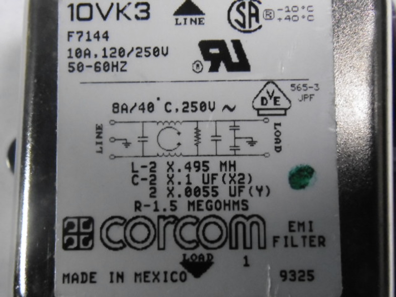 Corcom 10VK3 Power Line Filter 10A 250V AC USED