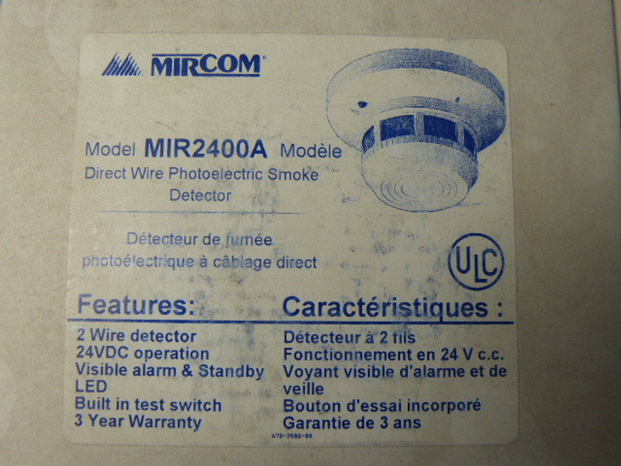 Mircom MIR2400A MIR-2400A Photoelectric Smoke Detector 2-Wire 24VDC ! NEW !