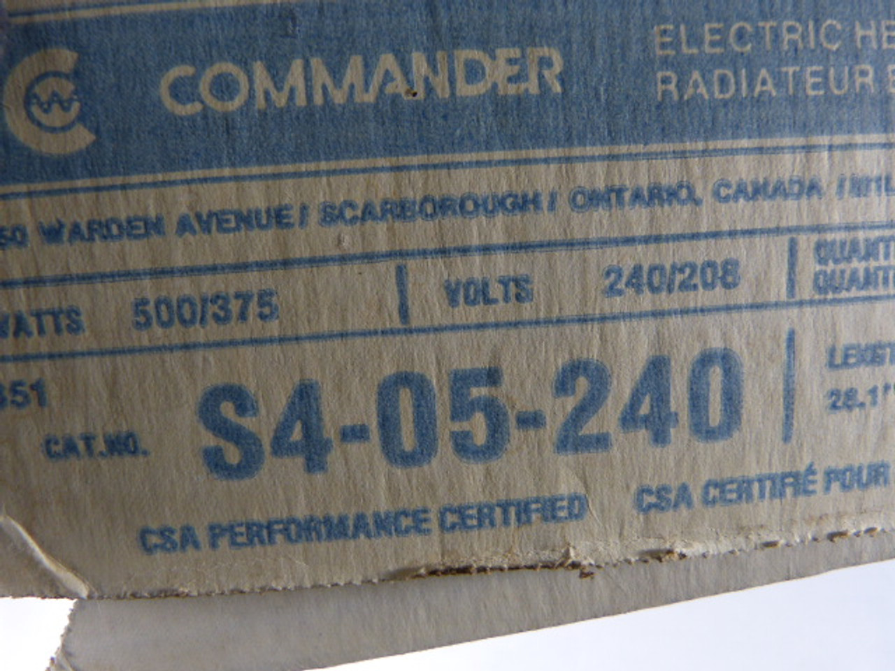 Commander S4-05-240 Electric Heater Fan 500/375 Watt 240/208V ! NEW !