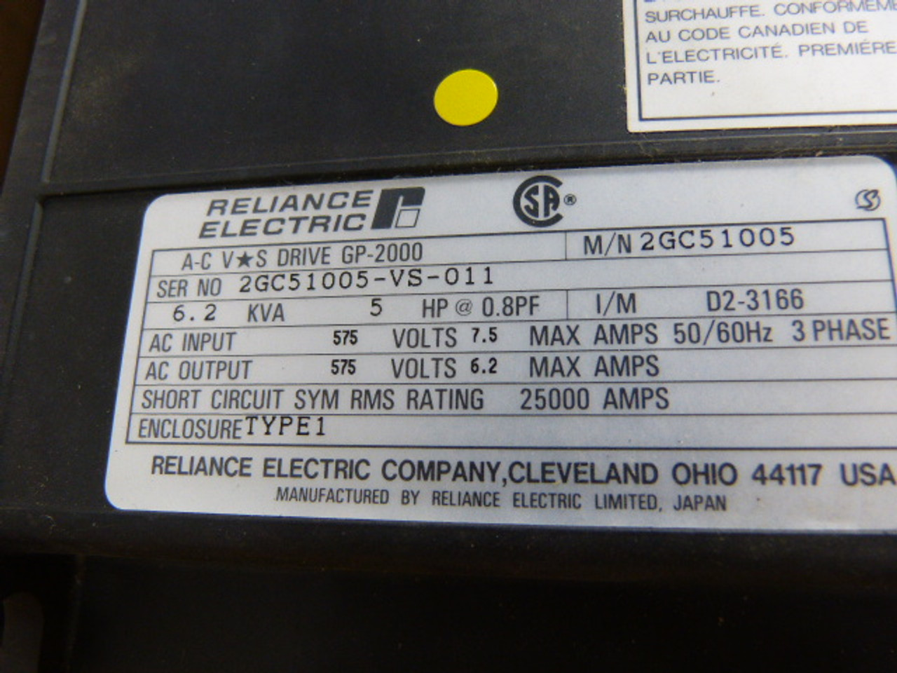 Reliance 2GC51005 GP-2000 AC Drive 5Hp 6.2Kva 575V ! NEW !