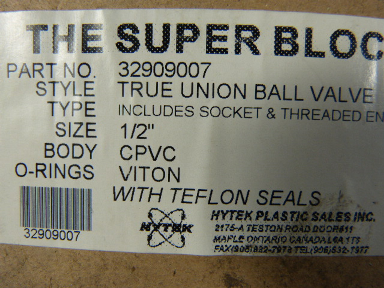 Hytek 32909007 True Union Ball Valve 1/2Inch CPVC ! NEW !