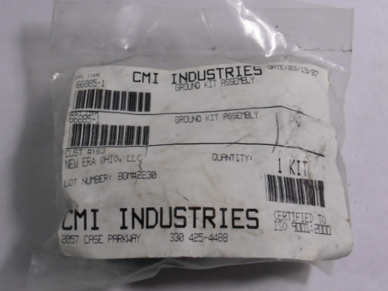 CMI Industries 66885-1 Ground Kit Assembly ! NWB !