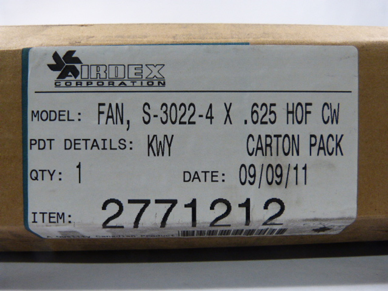 Airdex 2771212/S-3022-4X.625 HOF Fan 4Blade 30Dia. 22 Pitch ! NEW !