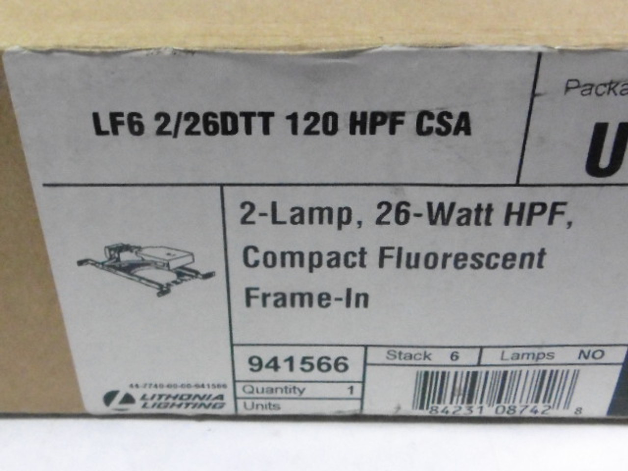 Lithonia Lighting LF6-2/26DTT-120HPF Compact Fluorescent Frame-In 120V 26W ! NEW !