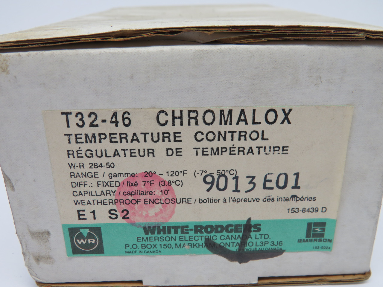 White-Rodgers Emerson T32-46 Chromalox Temperature Control 20-120 Degree F NEW