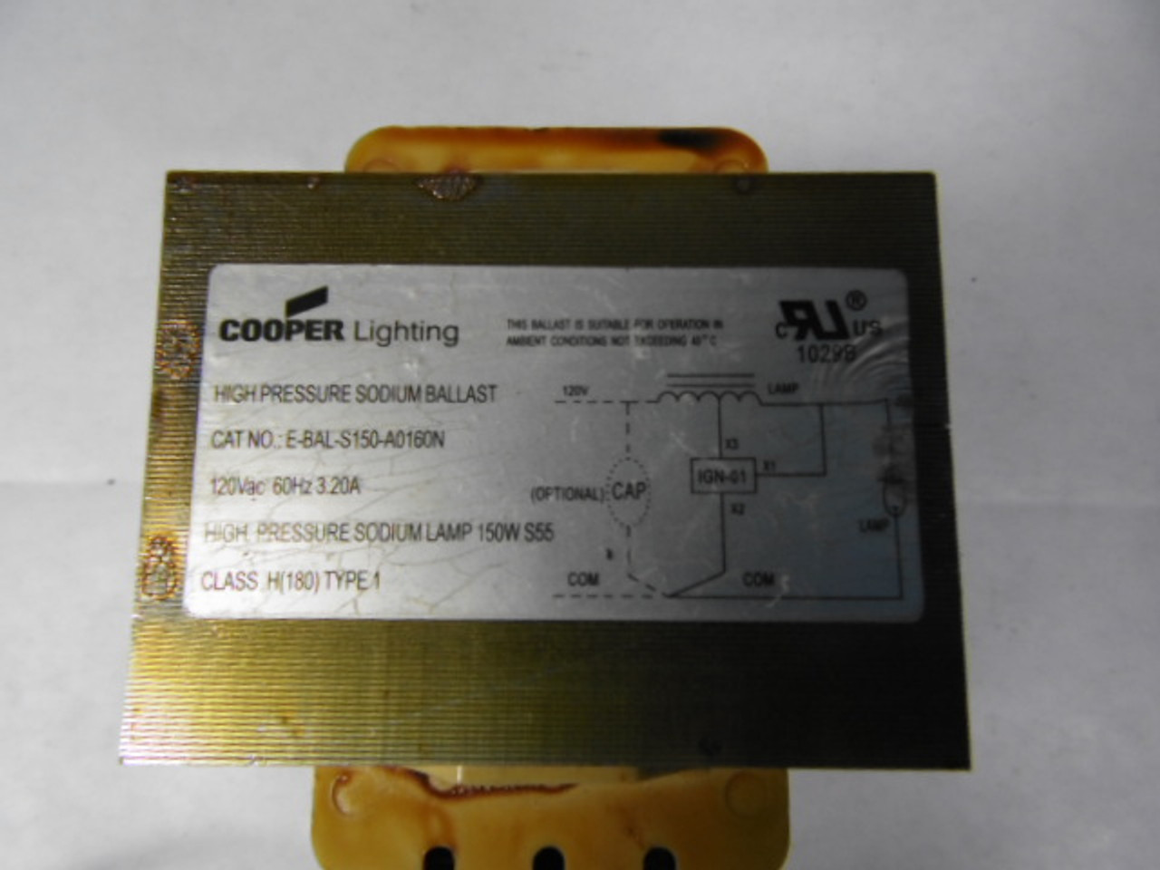 Cooper Lighting E-BAL-S150-A0160N Ballast 120 Vac 60 HZ 3.20 Amp USED
