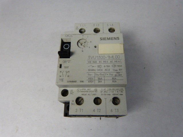 Siemens 3VU13001ML00 Starter Motor Protector 610Amp ! WOW ! Industrial Automation Canada