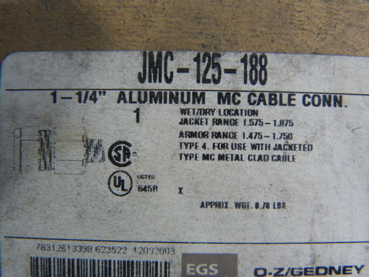 Oz-Gedney JMC-125-188 Fast-Fit Cable Connector 1-1/4" ! NEW !