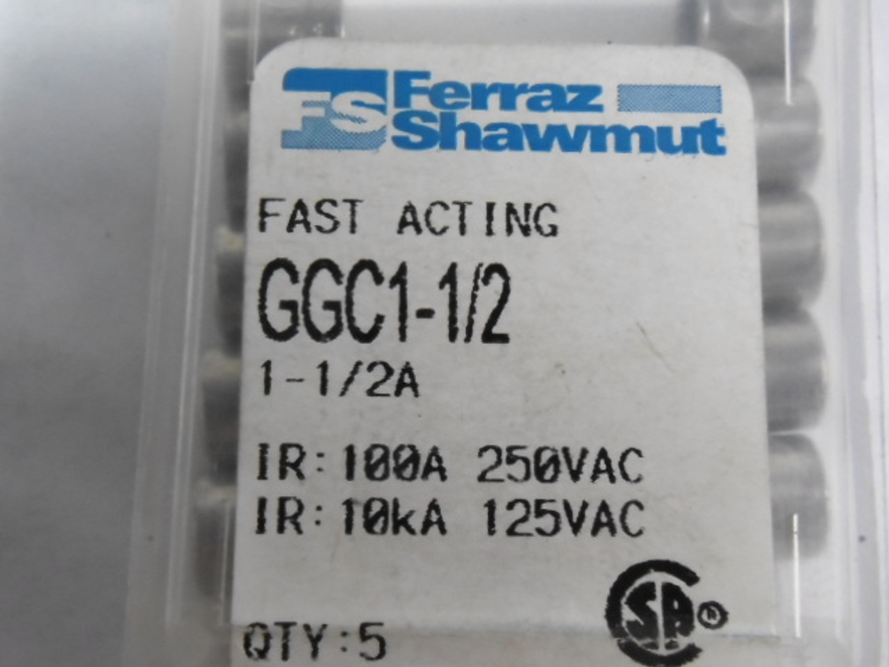 Ferraz Shawmut GGC1-1/2 Fast Acting Fuse 1-1/2A 250V 5-Pack ! NEW !
