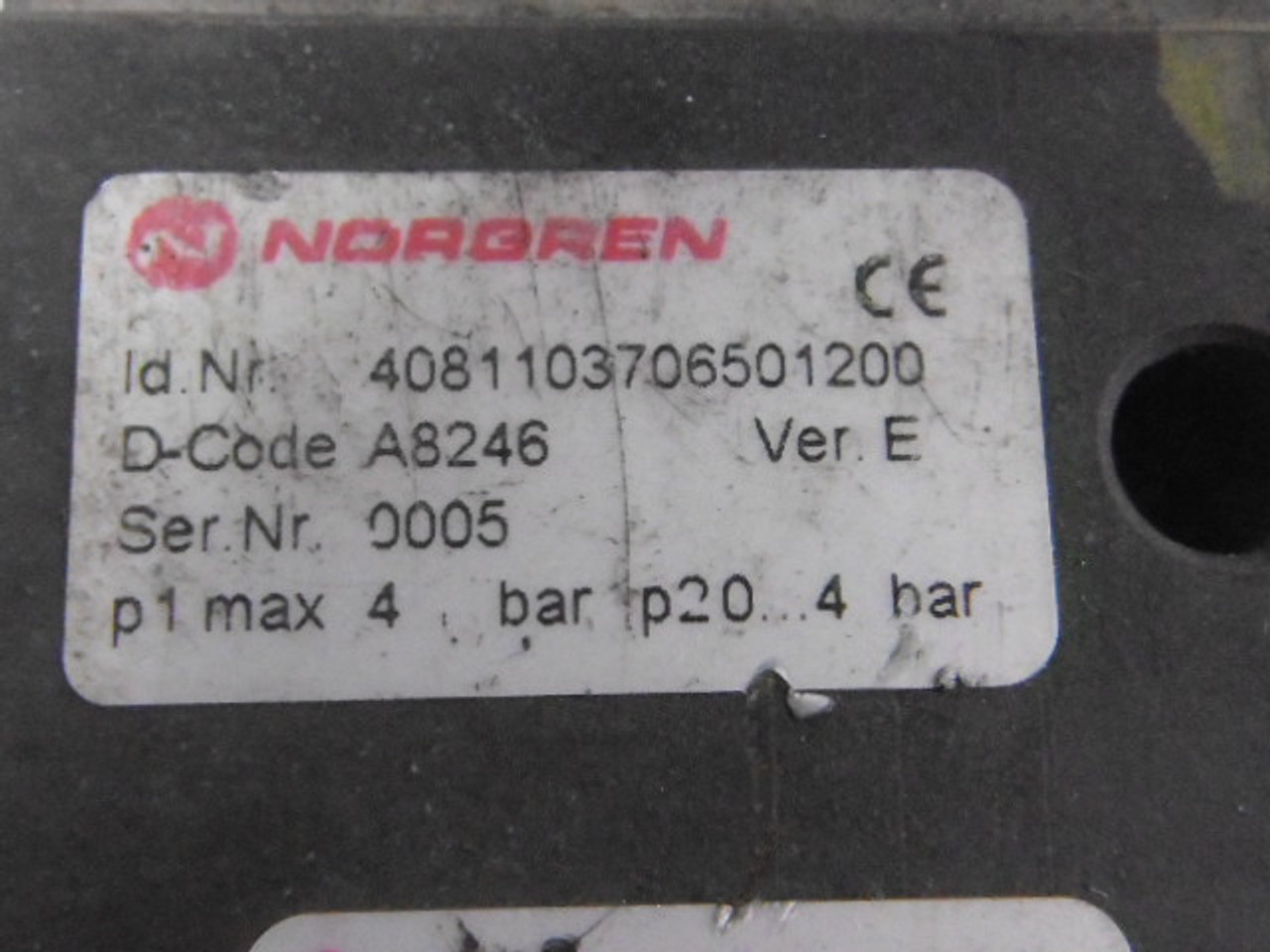 Norgren 4081103706501200 Solenoid Valve 4 bar USED