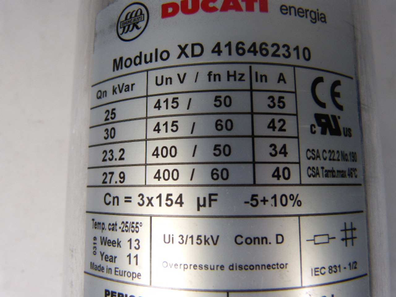 Ducati XD 416462310 Capacitor 25Kvar 415V 154uf ! NOP !