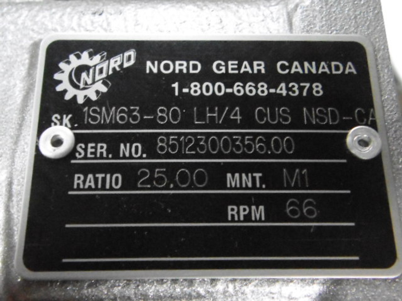 Nord 1.00HP 1750RPM 332/575V 80 TEFC 3Ph C/W Gear Reducer 25:1 Ratio USED