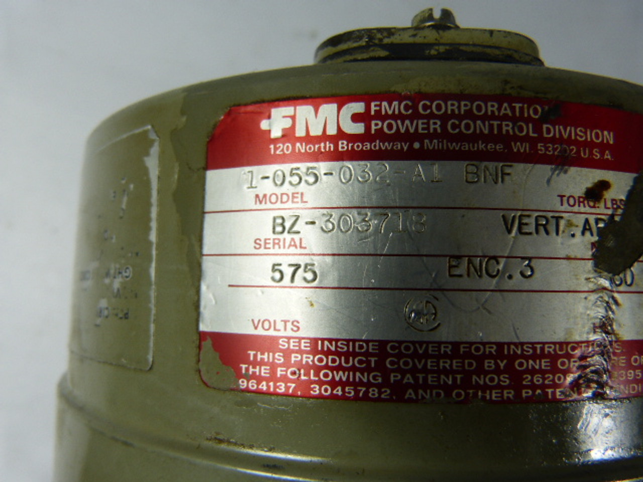 Stearns/FMC 1-055-032-A1 Electric Motor Brake 575V USED