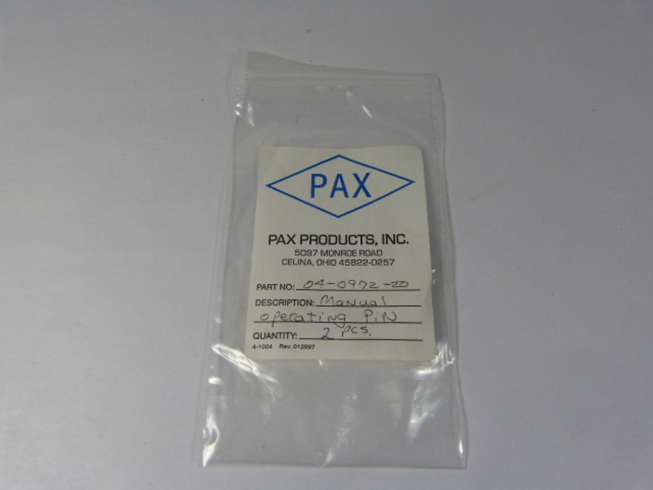 PAX 04-0972-20 Manual Operating Pin ! NOP !