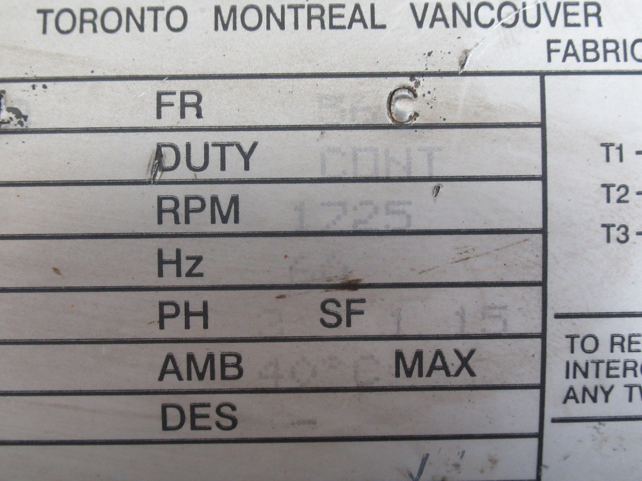 Brook Hansen 0.5HP 1725RPM 575V 56C TEFC 3Ph 0.90A 60Hz USED