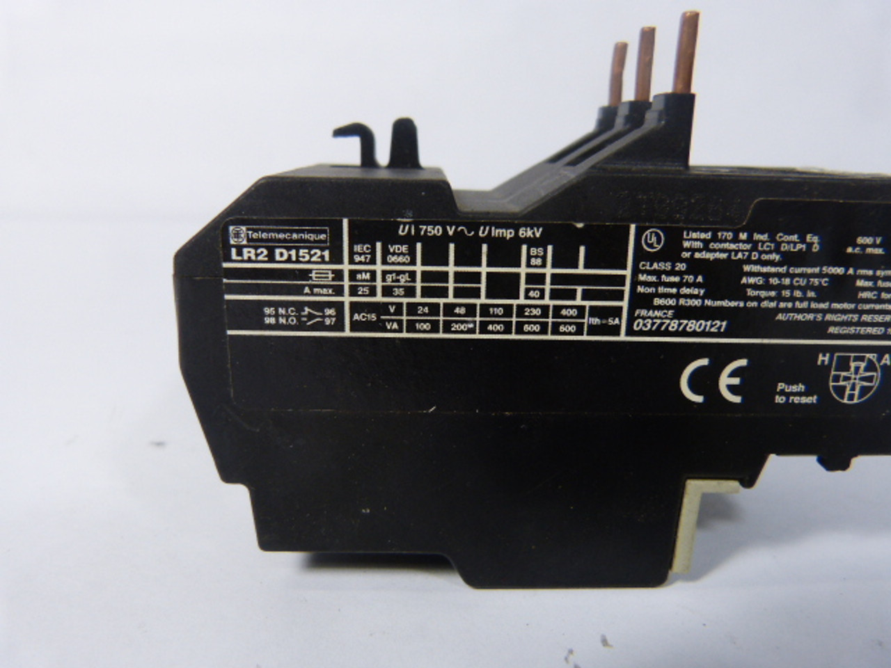 Telemecanique LR2-D1521 Thermal Overload Relay 12-18Amp USED