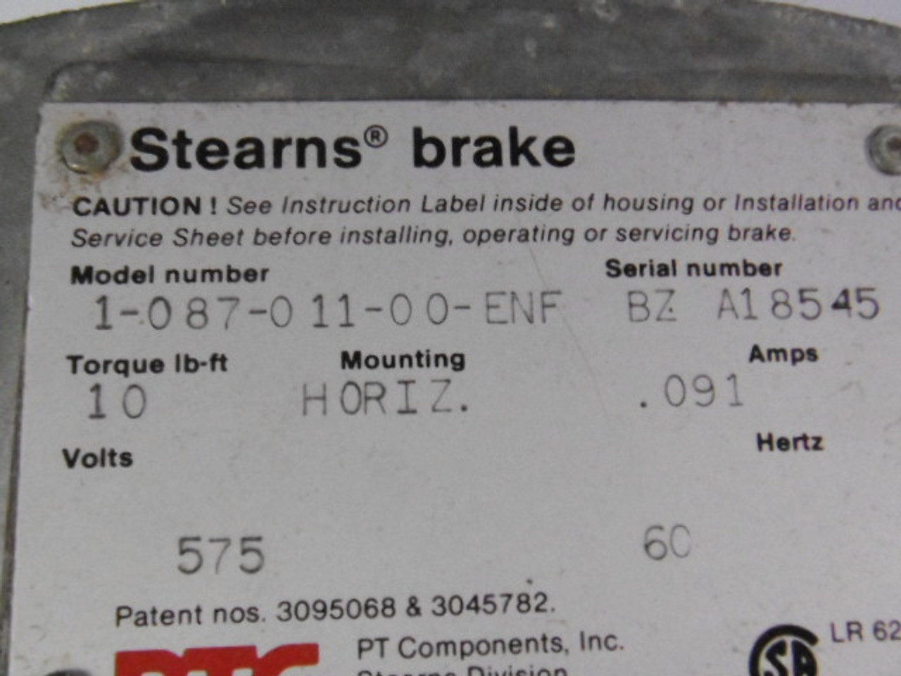Stearns 1-087-011-00-ENF Spring-Set Disc Brake .091A 575V 60Hz 1-1/8" USED