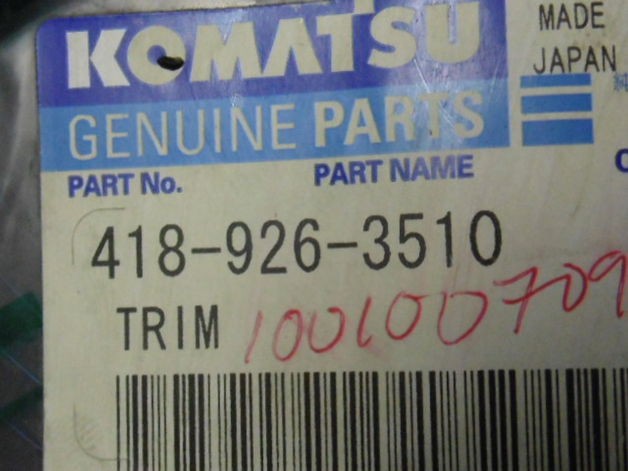 Komatsu Genuine Parts 4189263510 Trim  NWB