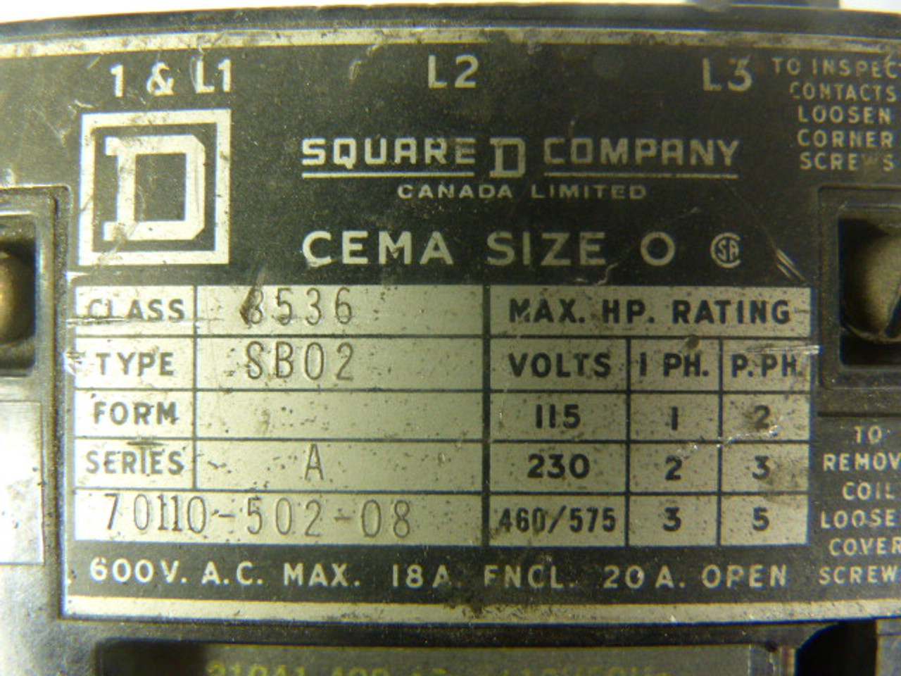 Square D 8536-SBO2-V01 Starter 3Phase 3Pole 110/120V Coil ! AS IS !