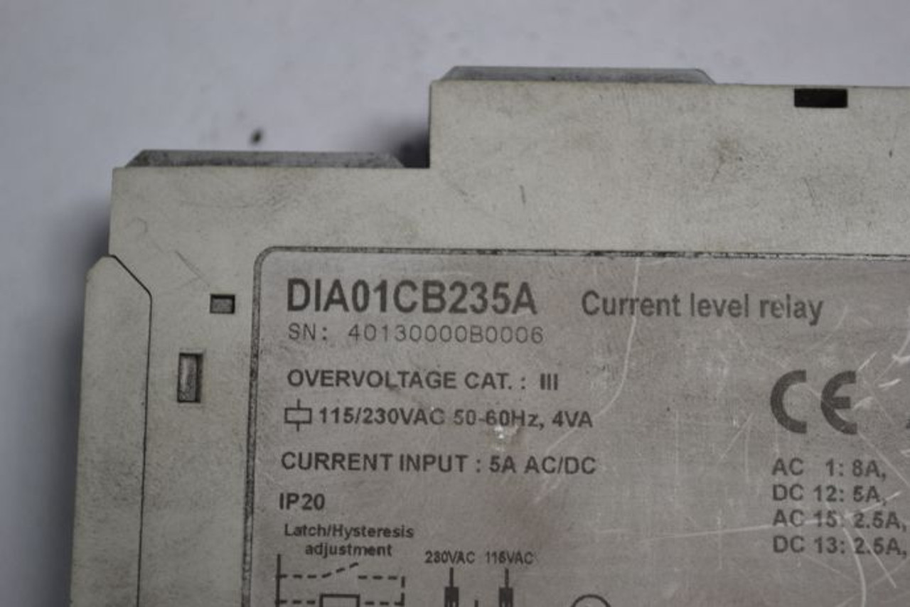 Carlo Gavazzi DIA01CB235A Current Level Relay 5A 24VDC 50/60Hz USED