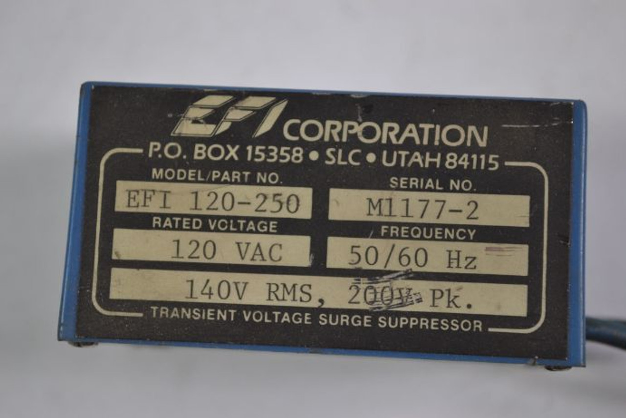 EFI Corporation EFI-120-250 Transient Voltage Surge Suppressor 120VAC USED