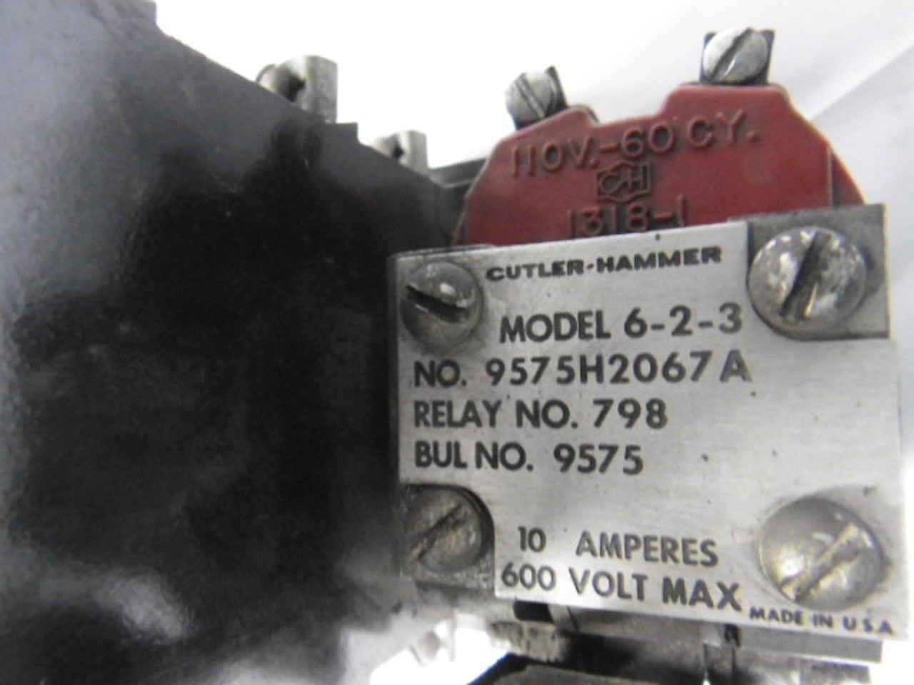 Cutler-Hammer 9575H2067A Control Relay Model 6-2-3 110V 60Hz USED