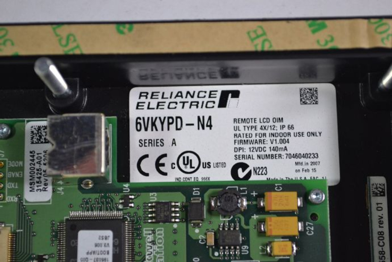 Reliance Electric 6VKYPD-N4 Keypad 12VDC 140mA USED
