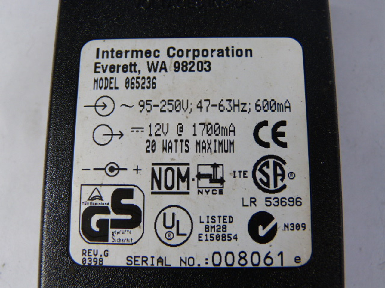 INTERMEC 065236 Power Adapter 95 - 250 Volt USED