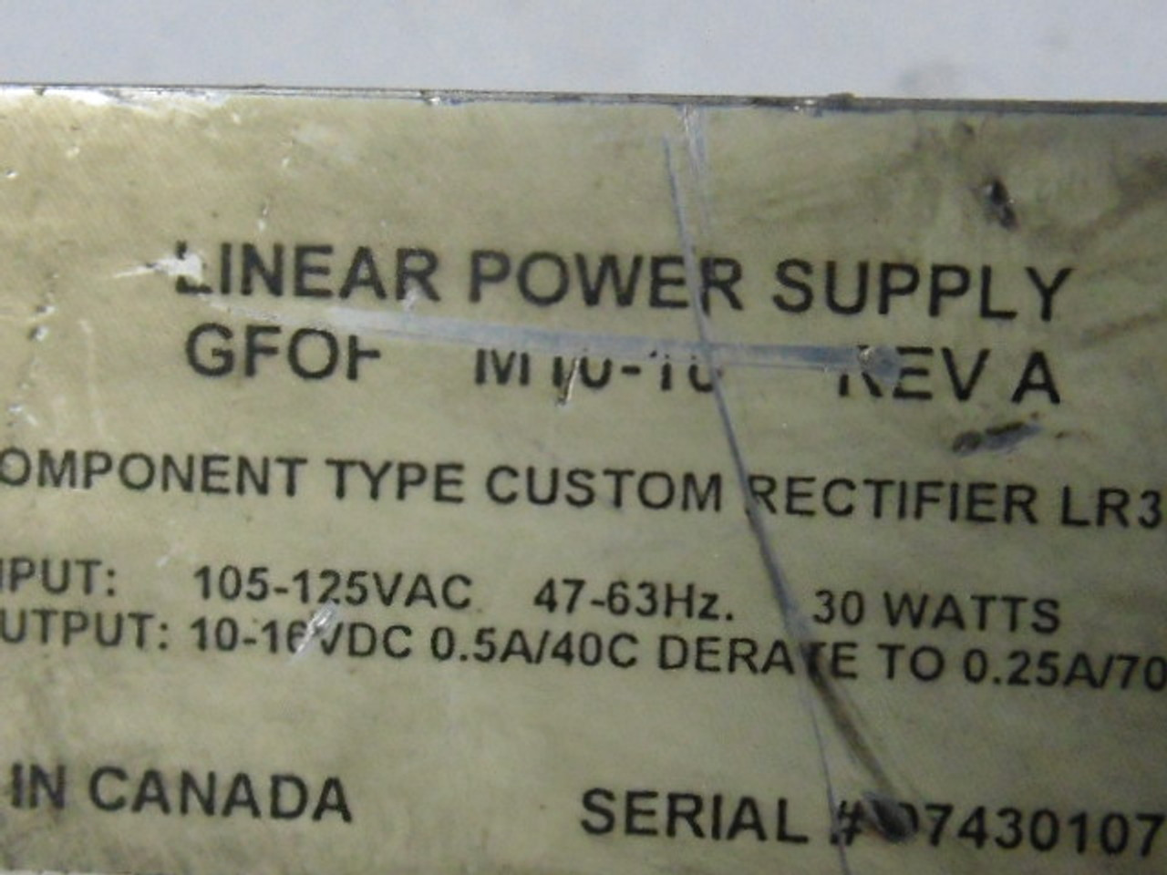 GFC Power GFOF-M-10-10 Linear Power Supply USED