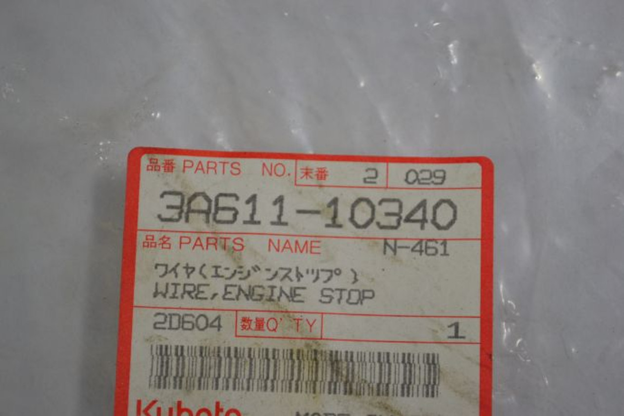 Kubota 3A611-10340 Engine Stop Wire ! NWB !