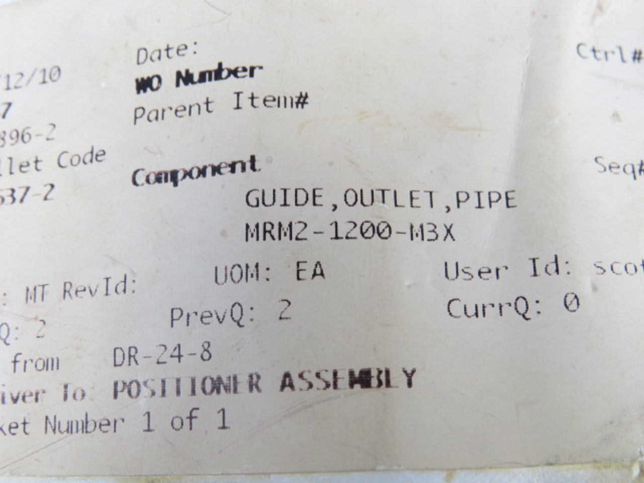 Motoman MRM2-1200-M3X Guide For Positioner USED