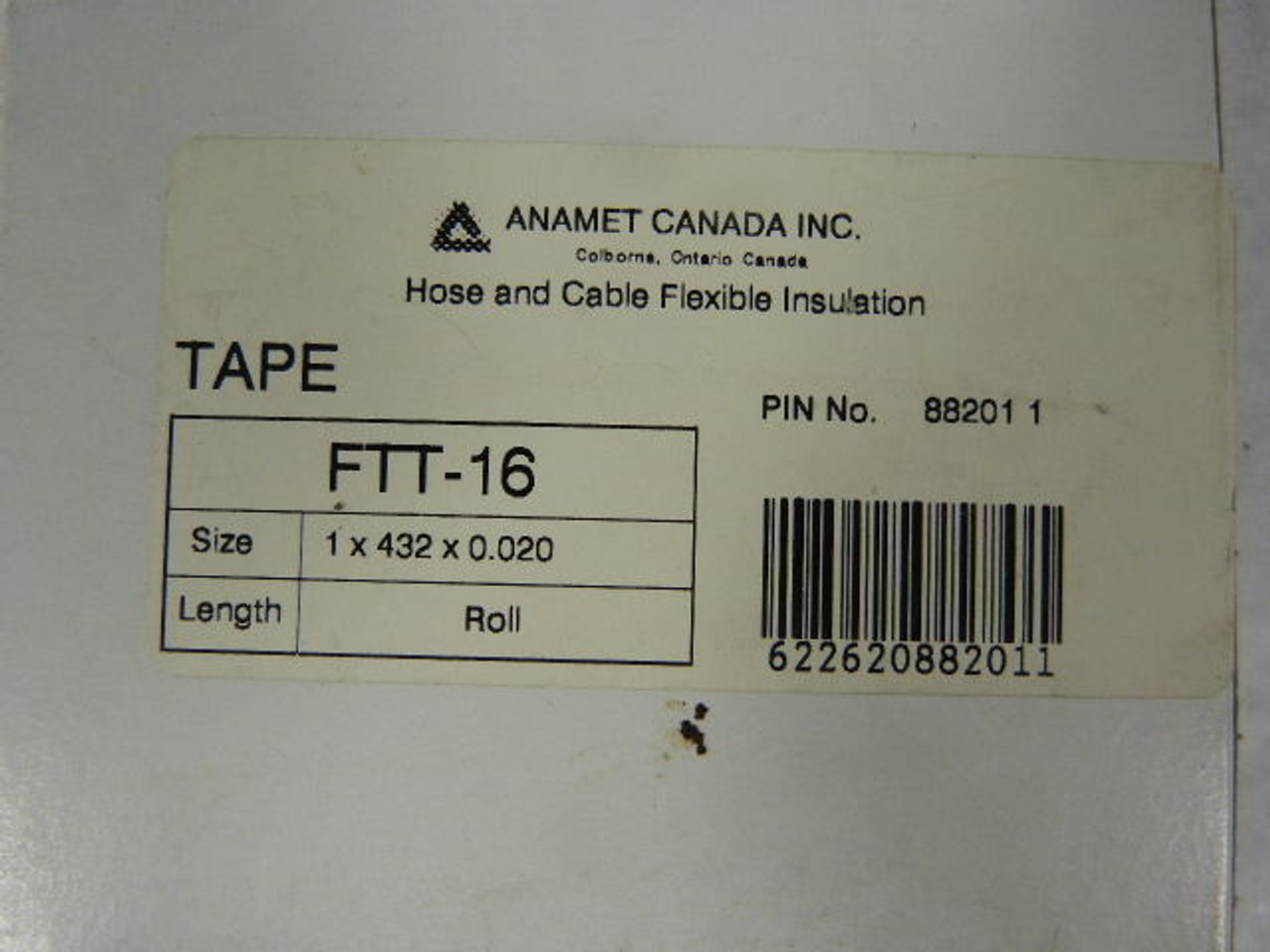 Anamet FFT-16 Hose and Cable Flexible Insulation (Roll) 1X432X0.020 ! NEW !