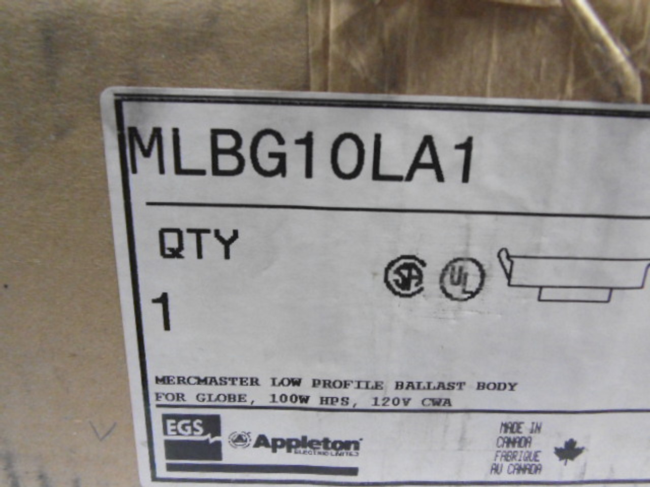 Appleton MLBG10LA1 Mercmaster Low Profile Ballast body 100W Hps 120V ! NEW !