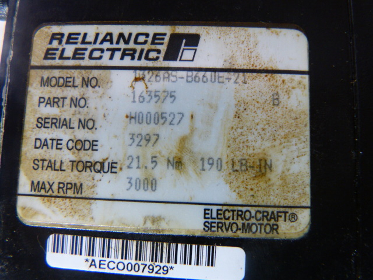 Reliance Electric 1326AS-B660E-21 Servo Motor 460VAC 21.5Nm 11.8A USED