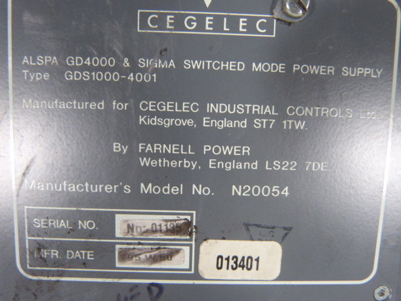 Cegelec N20054 Multi-Output Switching Mode Power Supply ! AS IS !
