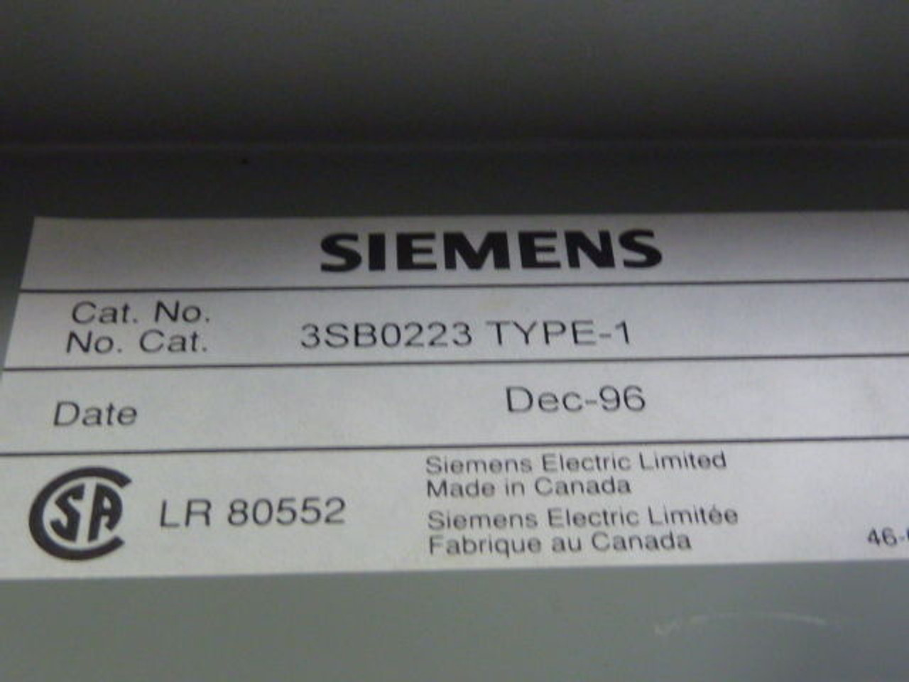 Siemens 3SB0223 Indoor Enclosure USED