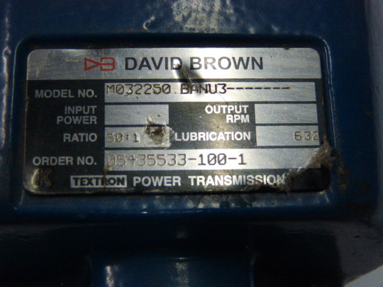 David Brown M032250BANU3 Gear Box 50:1 Ratio ! NOP !