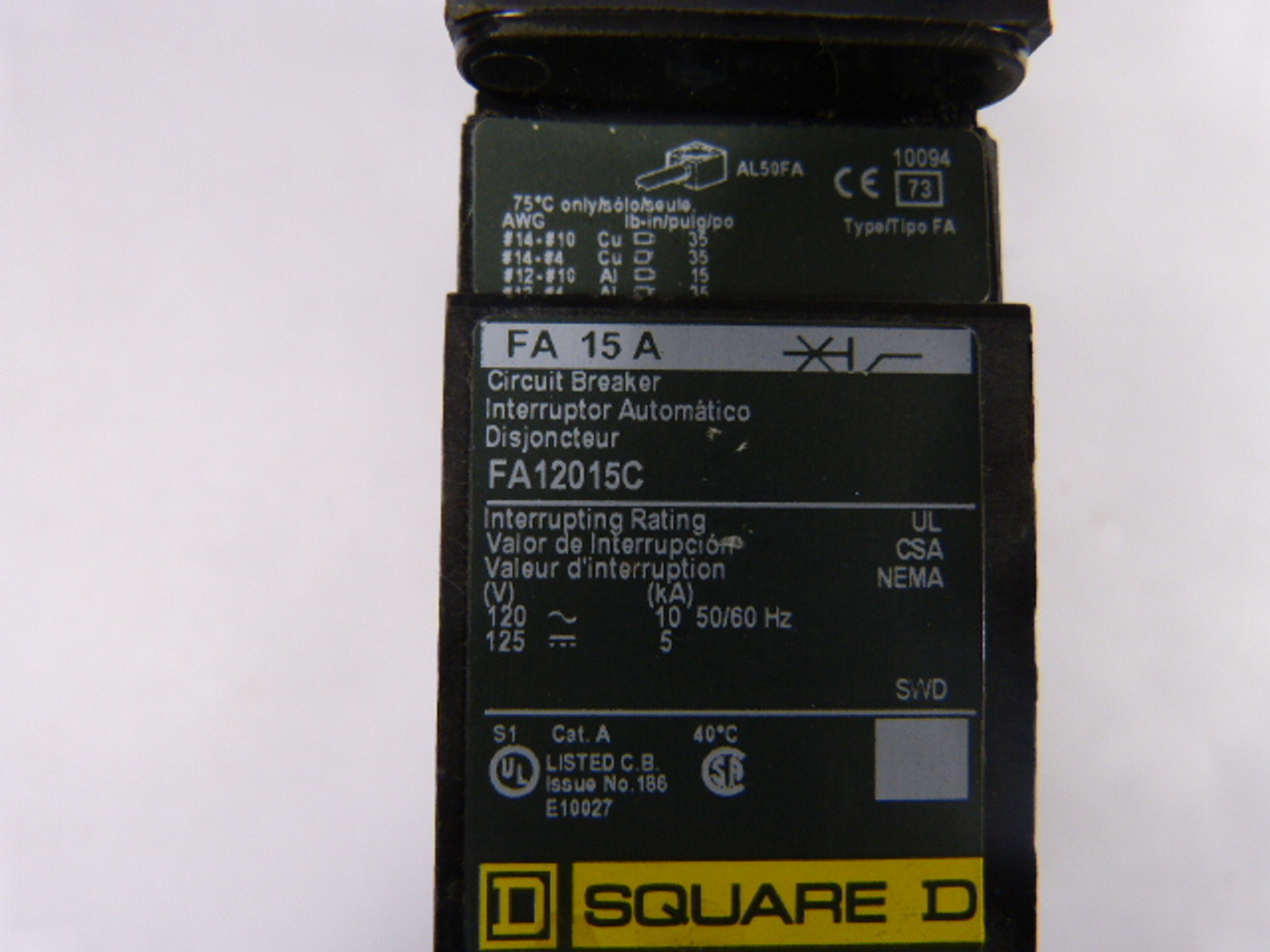 Square D FA12015C Molded Case Curcuit Breaker 240V 15A USED