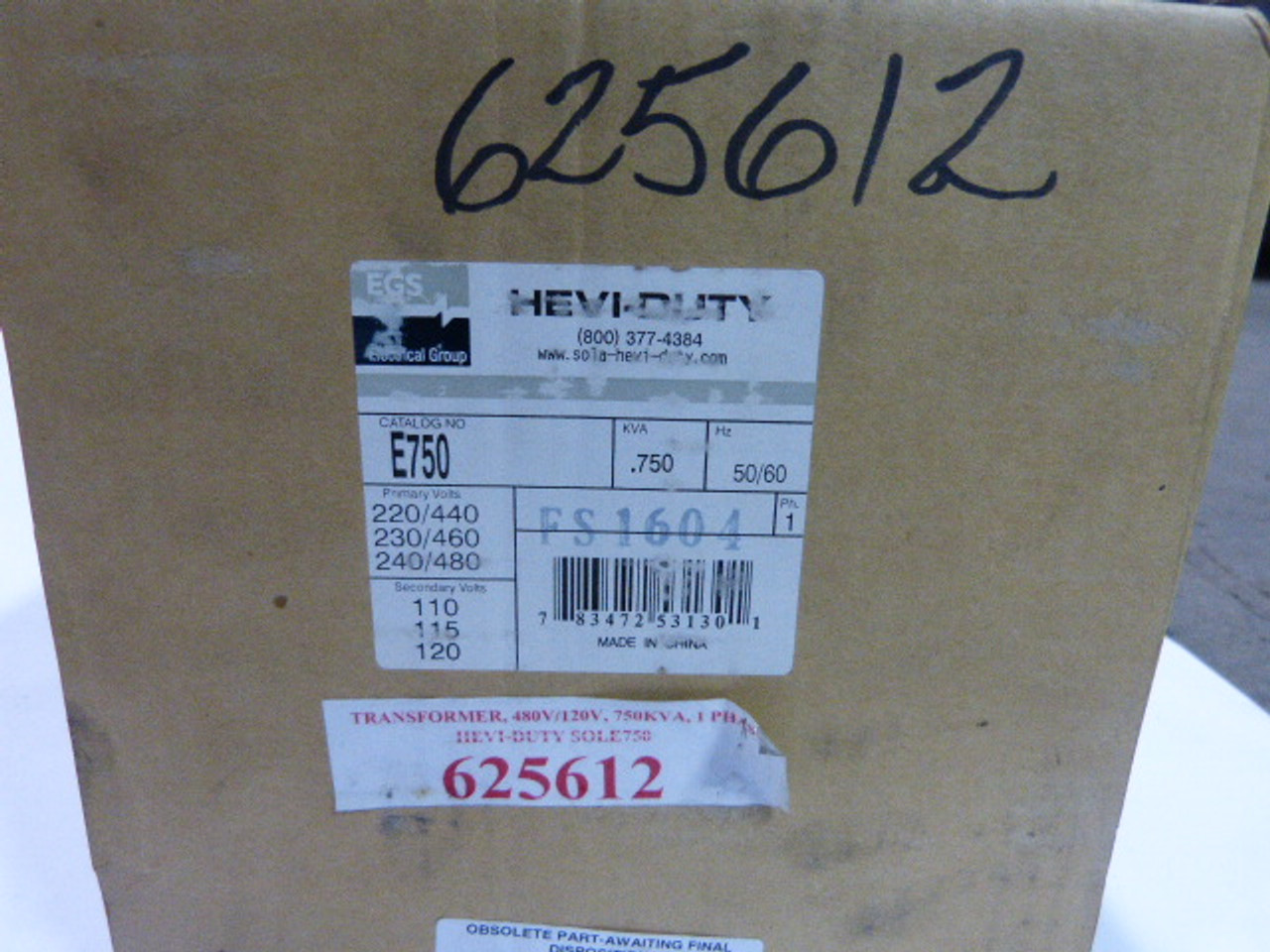 EGS Heavi-Duty E750 Industrial Control Transformer .750KVA NEW