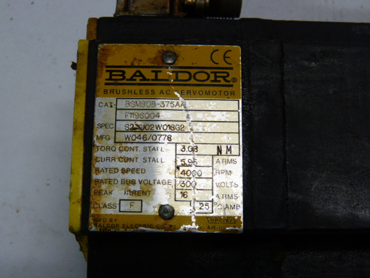 Baldor Reliance BSM80B-375AA Servo Motor 4000RPM 300V 3.03Nm 5.95A ! AS IS !