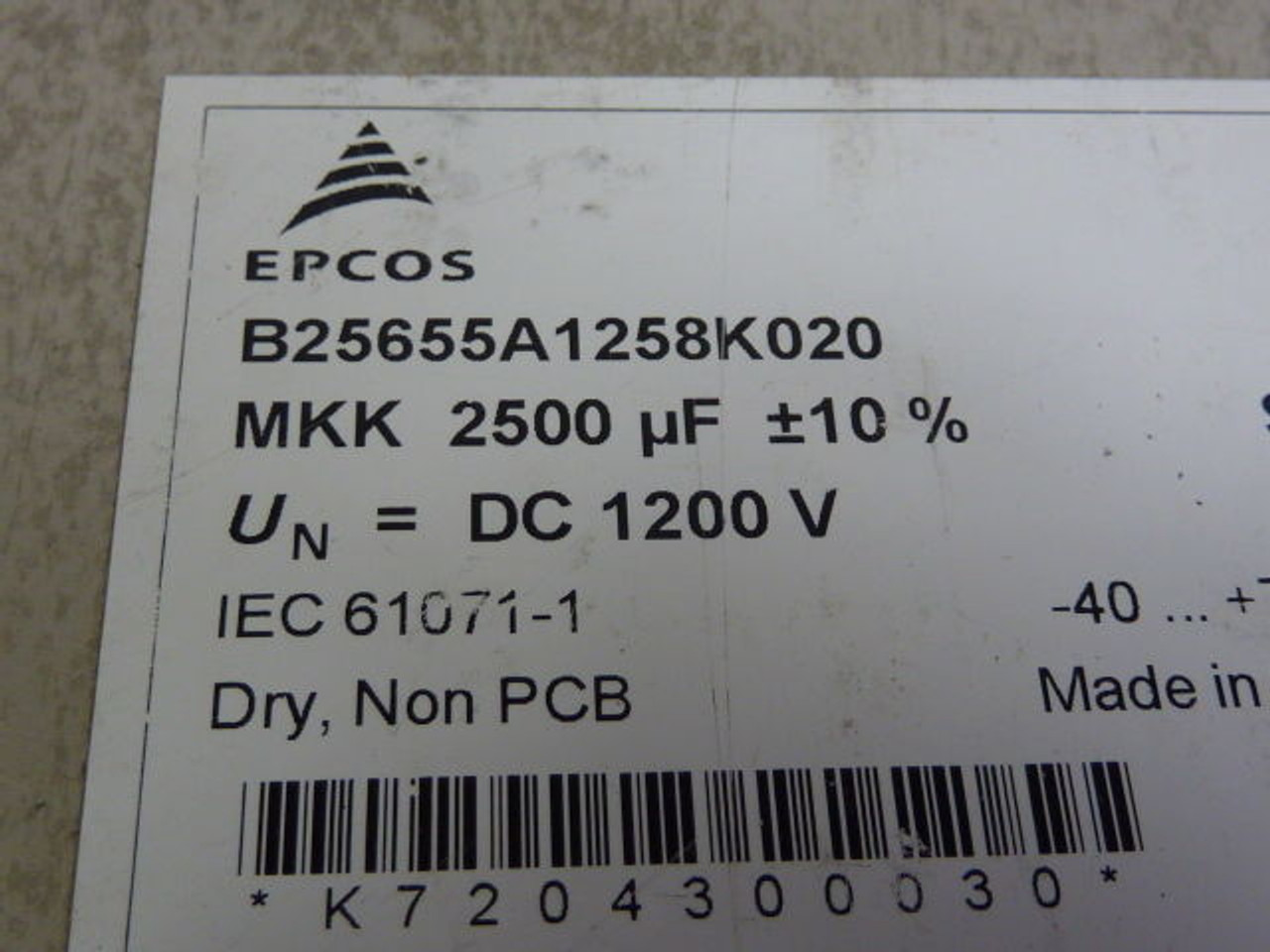 Epcos B25655-A1258-K020 Capacitor 1200VDC USED