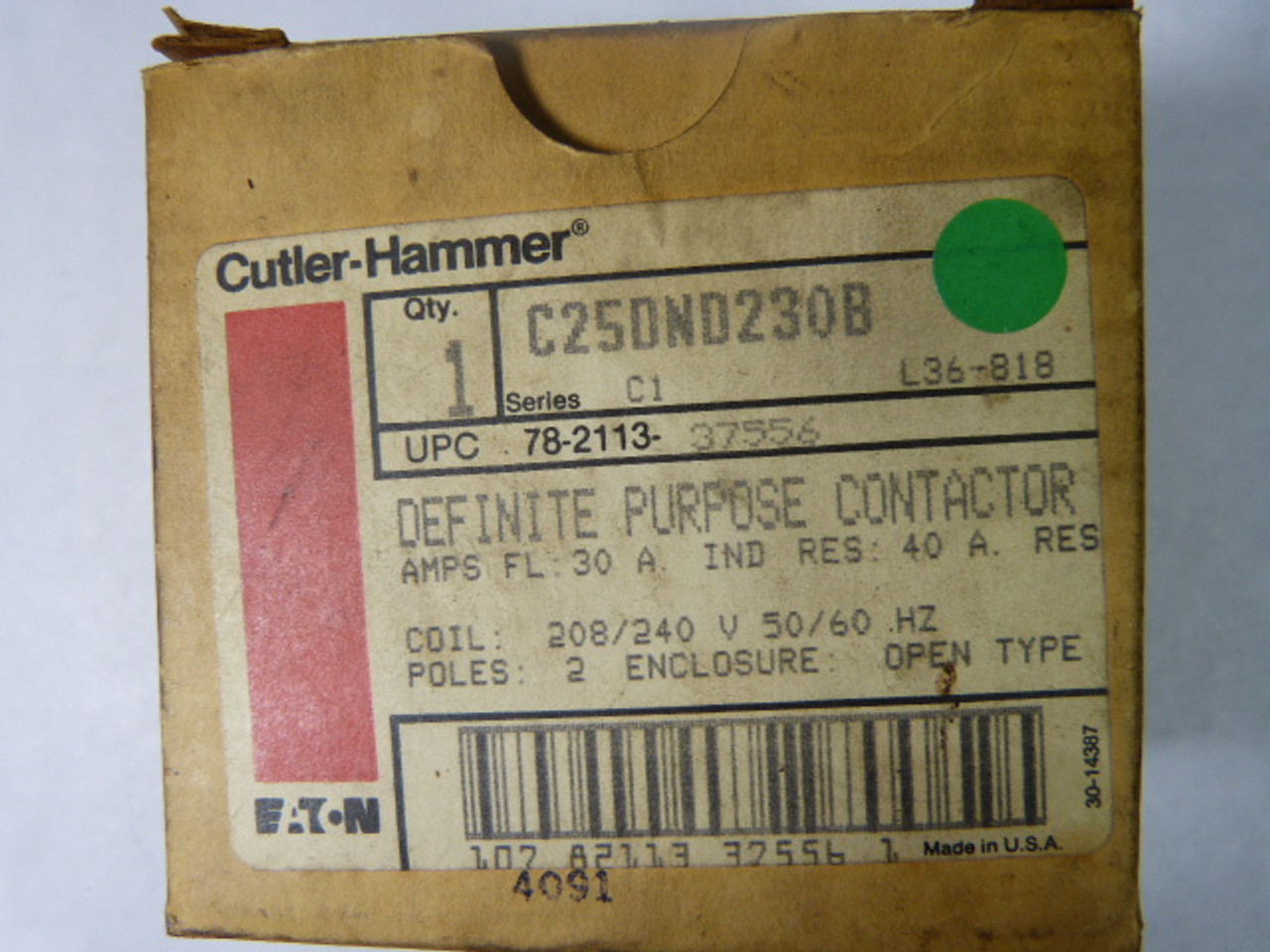 CUTLER-HAMMER C25DND230B Definite Purpose Contactor ! NEW !
