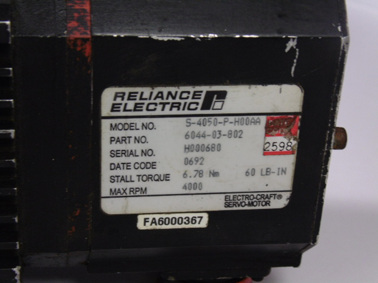 Reliance Electric 6044-03-802 Servo Motor Model S-4050-P-H00AA 400RPM USED