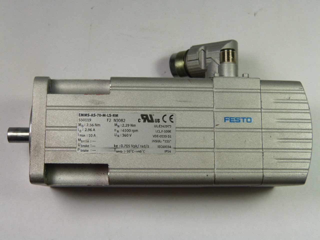 Festo EMMS-AS-70-M-LS-RM Servo Motor Standard W/ Brake 360 VDC 6450 RPM USED