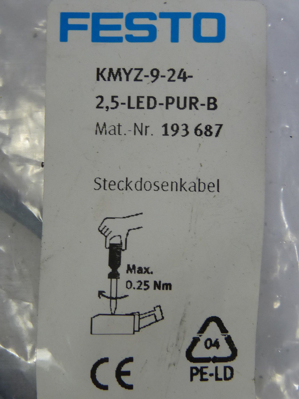 Festo KMVZ-9-24-2.5-LED-B Cable Assembly Input 6ft ! NEW !