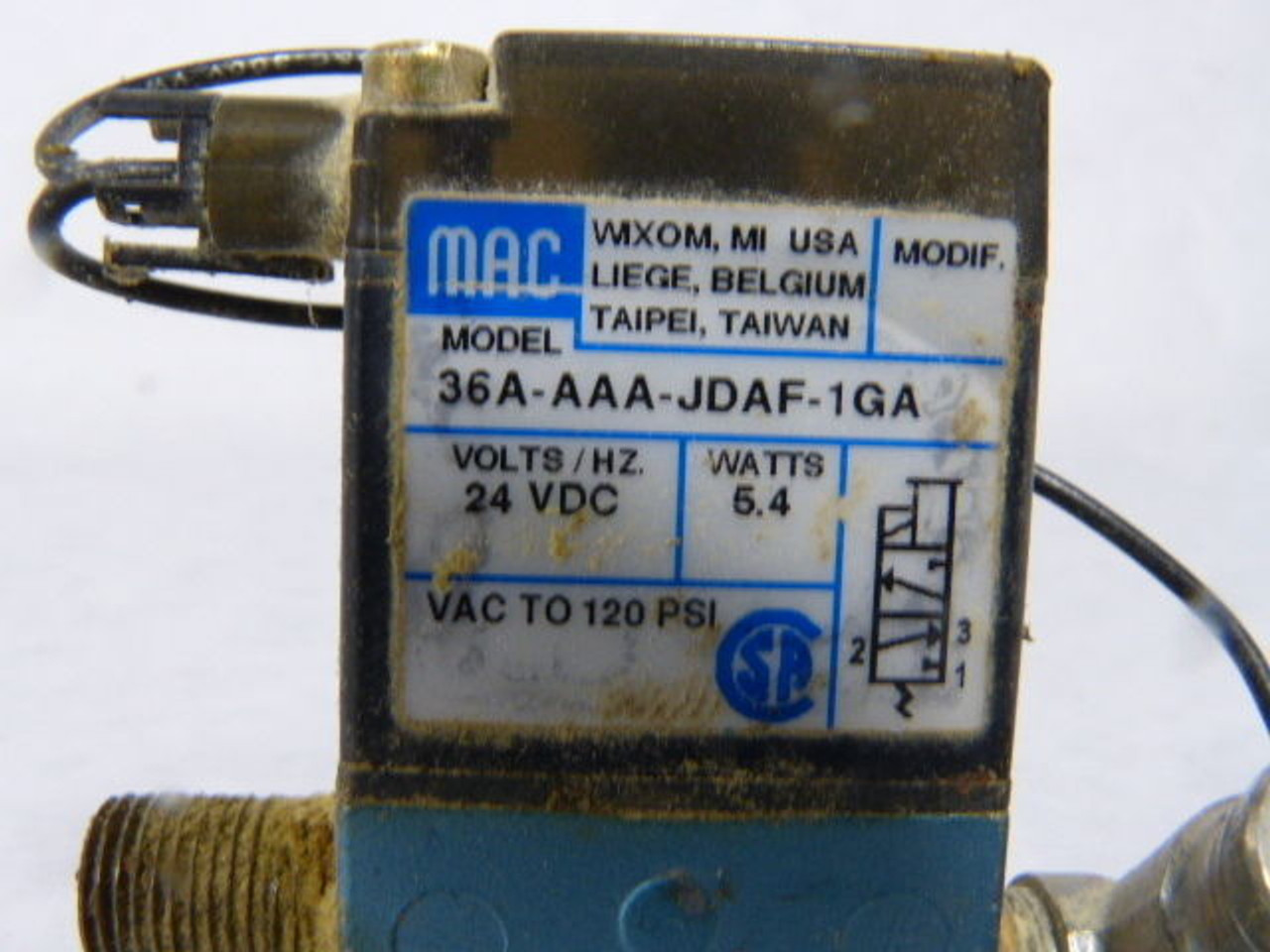 Mac Valves 36A-AAA-JDAF-1GA Directional Control Solenoid Valve 5.4W 24VDC USED