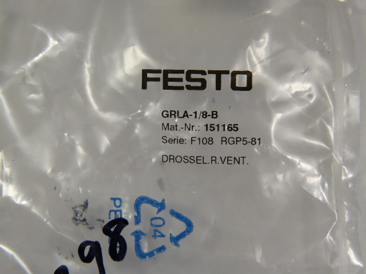 Festo GRLA-1/8-B One Way Control Valve 151165 ! NWB !